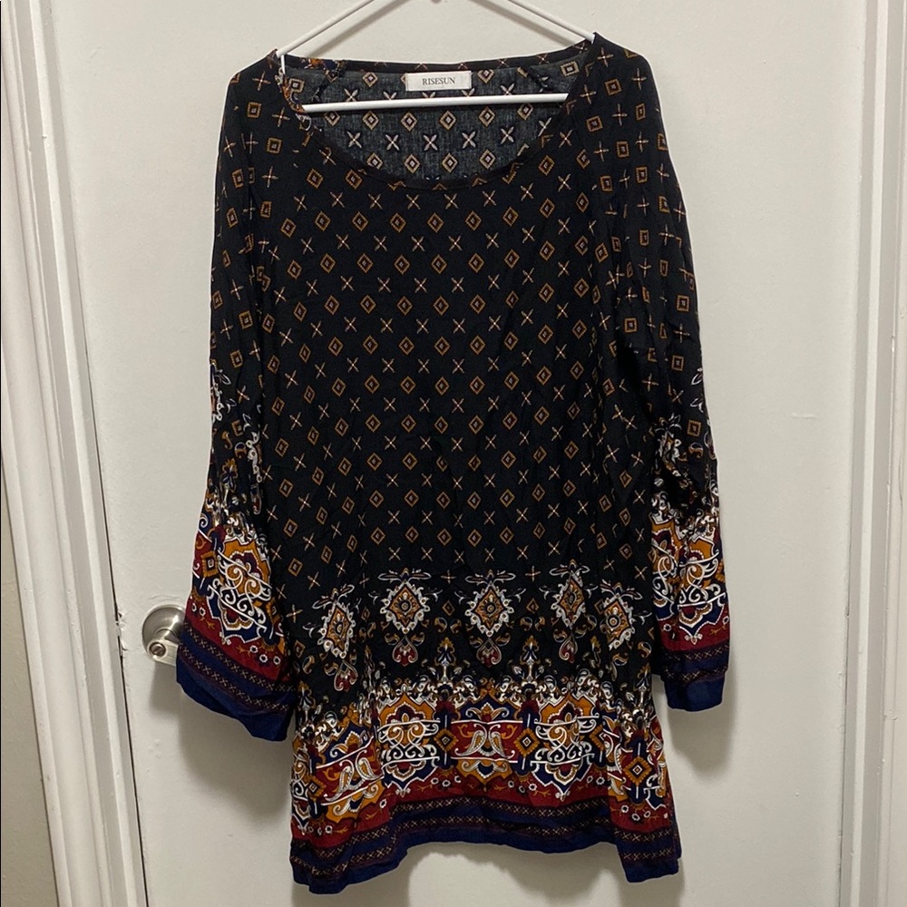 Black and Orange Bell Sleeve Sundress